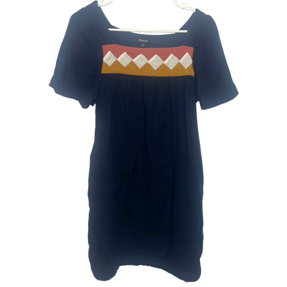 Madewell Patchwork Shift Mini Dress Blue Cotton S… - image 3